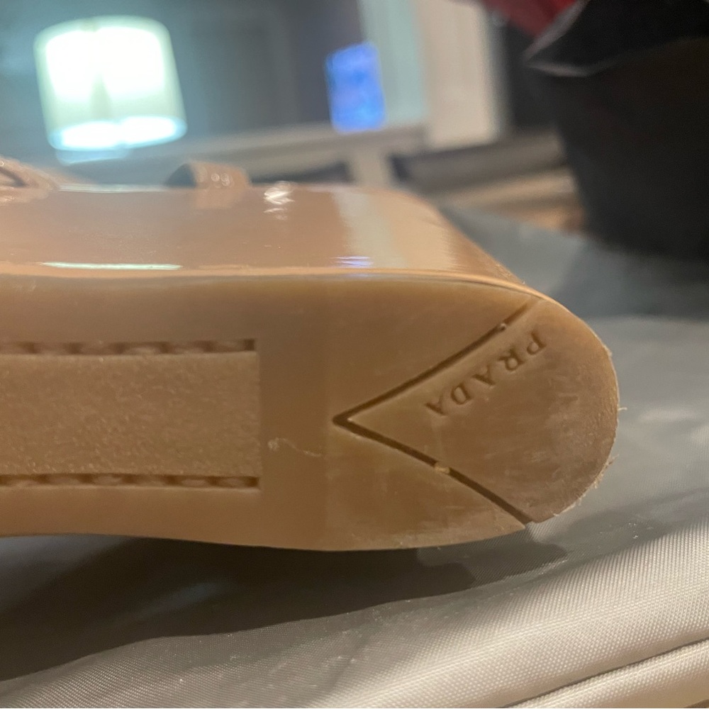 - Authentic Prada Nude Patent Leather Wedge Platf… - image 7